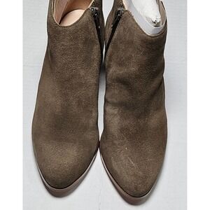 Sole Society River Army Cow Suede Ankle Booties Side Zip Block Heel Womens 5.5M